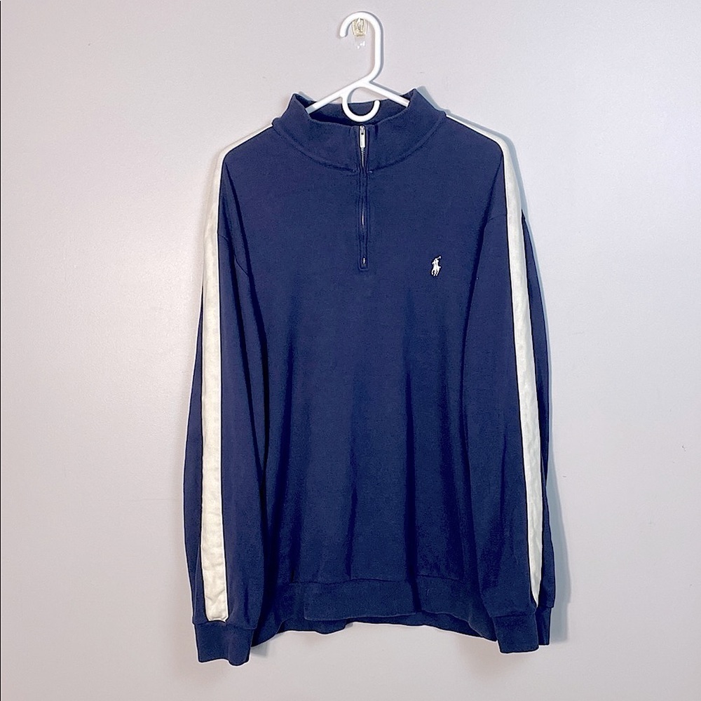 Polo Ralph Lauren Navy Blue and White Quarter Zip Up Sweatshirt size XXL